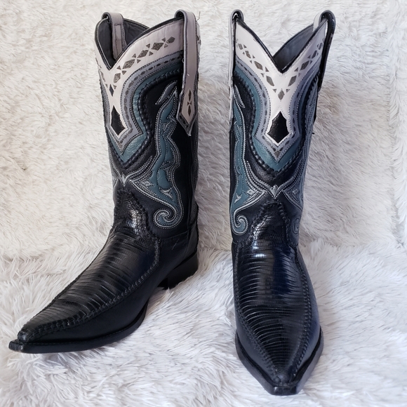 SALE🔥 Black Butterfly Snip Toe Lizard Western Boots Mexican Botas - Picture 14 of 16